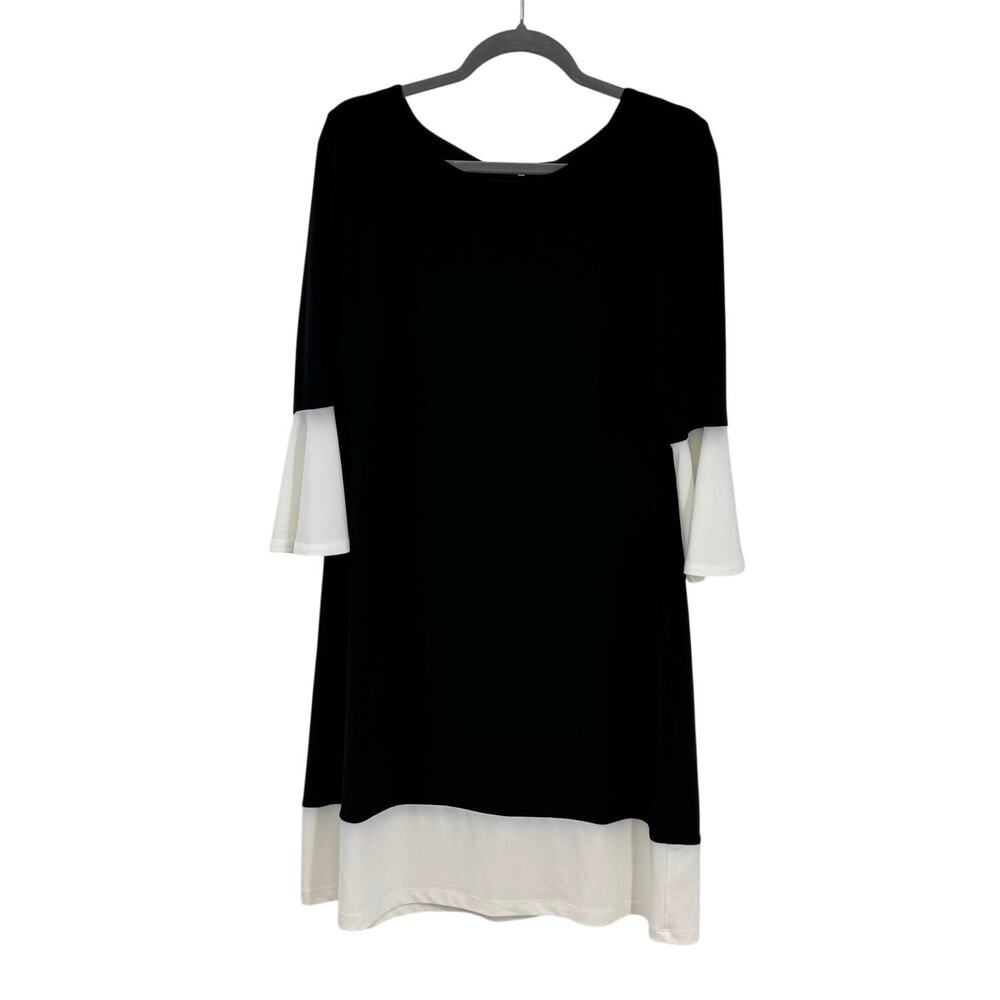 Tommy Hilfiger Midi Dress 12 Black White Bell Sleeve Minimalist Preppy Old Money